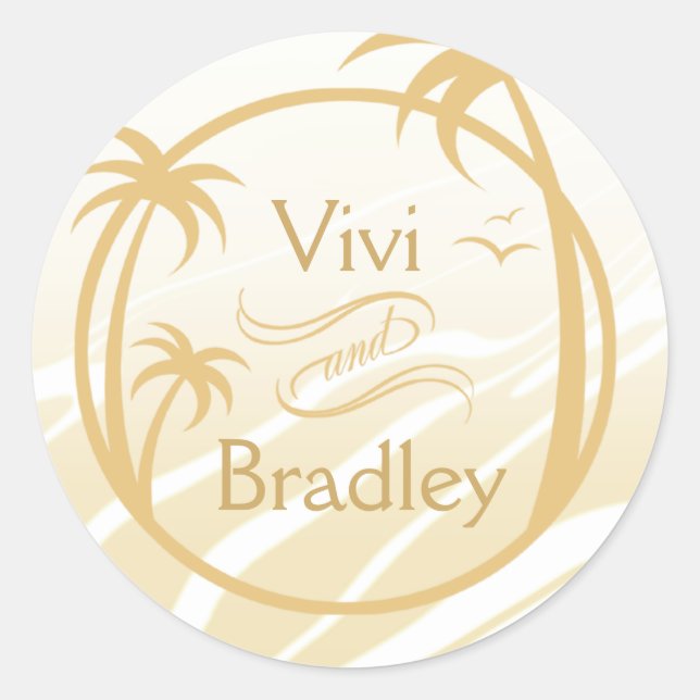 Sand des Strand-Brandungs-Palmen-Logos | Runder Aufkleber (Vorderseite)