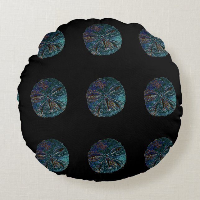 Sand Dollar Abstrakt Blue Black Künstlerisch Gift  Rundes Kissen (Vorderseite)