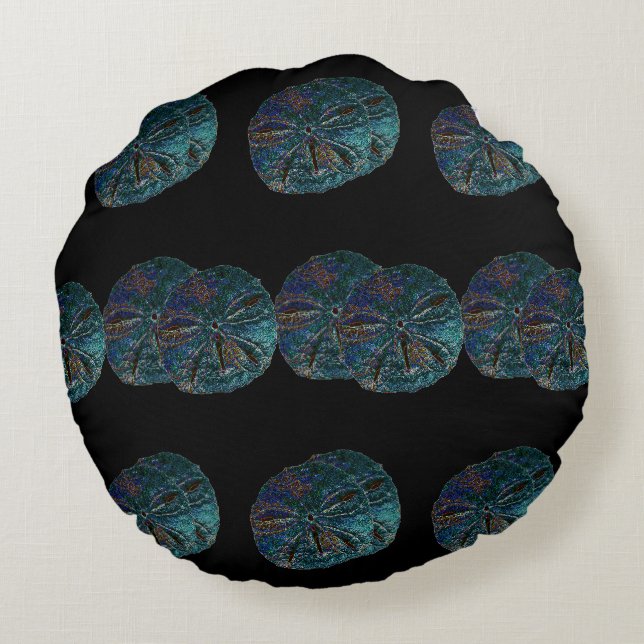 Sand Dollar Abstrakt Künstlerisch Blue Black Gift  Rundes Kissen (Rückseite)