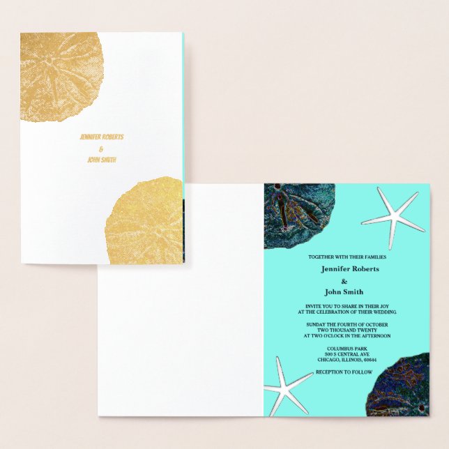 Sand Dollar Abstrakt Seashells Aquamarin Beach Wed Folienkarte (Anzeige)