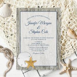 Sand Dollar and Starfish Rustic Driftwood Wedding Einladung
