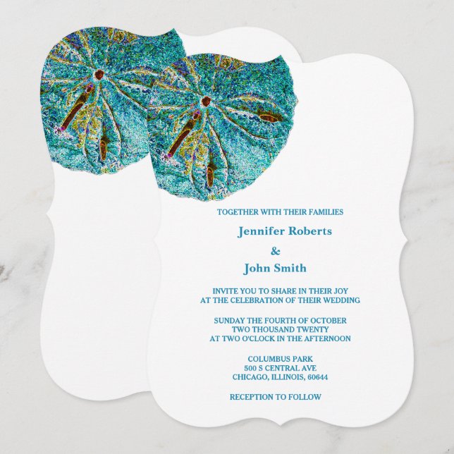 Sand Dollar Aquamariner Künstlerischer Strand Schö Einladung (Vorne/Hinten)