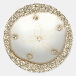 Sand Dollar auf funkelnd goldfarbenem Sandstrand Runder Aufkleber