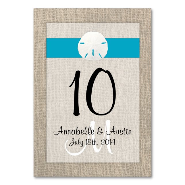 Sand Dollar Beach Hochzeitskarte Tischnummer (Vorderseite)