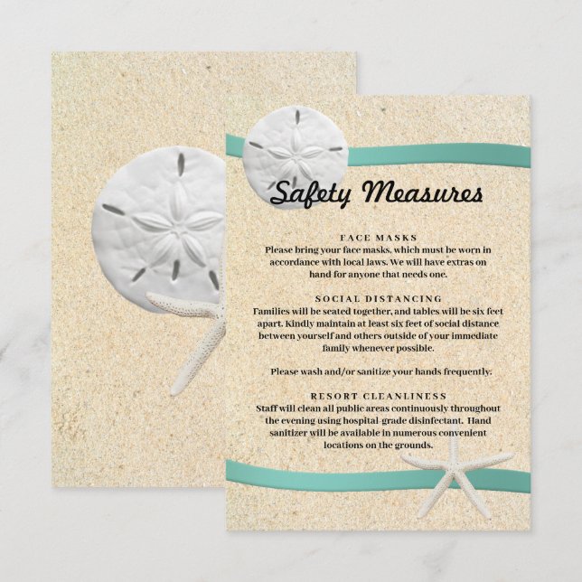 Sand Dollar Beach Hochzeitssicherheitsmaßnahmen Begleitkarte (Vorne/Hinten)