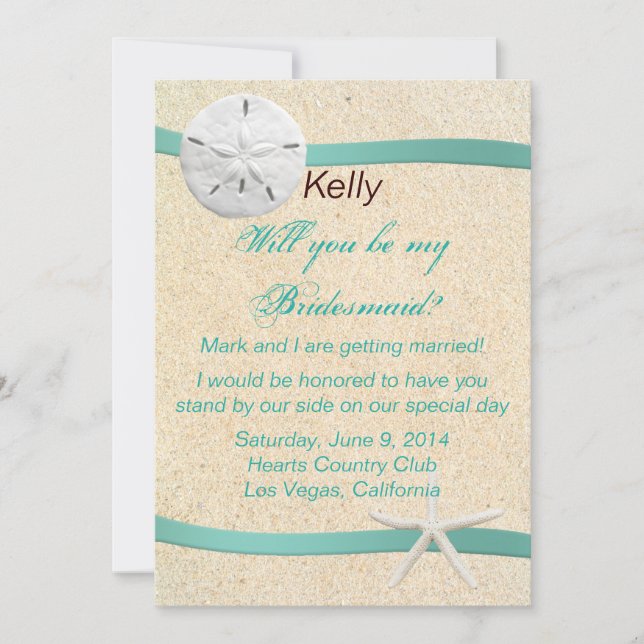 Sand Dollar Beach Wedding Bridesmaid Card Einladung (Vorderseite)