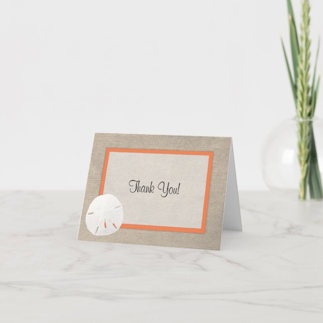 Sand Dollar Beach Wedding Dankeschön Card - Orange Dankeskarte (Vorderseite)
