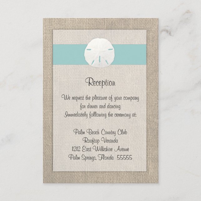 Sand Dollar Beach Wedding Empfang Card Begleitkarte (Vorderseite)