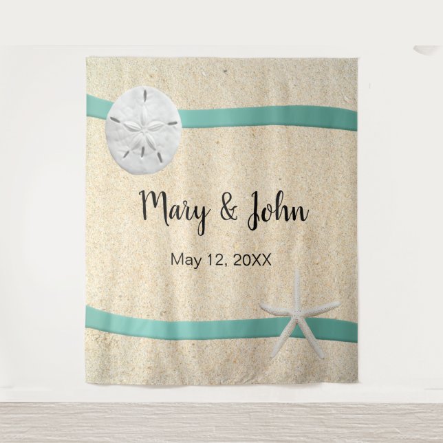 Sand Dollar Beach Wedding Foto Hintergrund Wandteppich (Vorderseite)