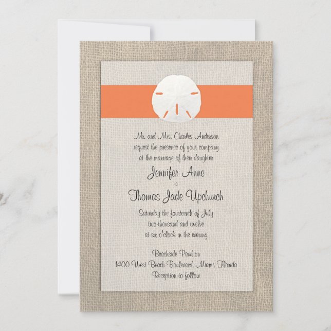 Sand Dollar Beach Wedding Invitation - Orange (Devant)