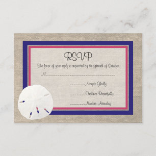 Sand Dollar Beach Wedding RSVP card - Melon Navy Karte