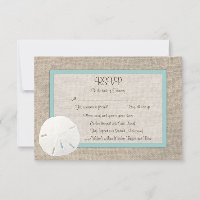 Sand Dollar Beach Wedding RSVP Card - Türkis Karte (Vorderseite)