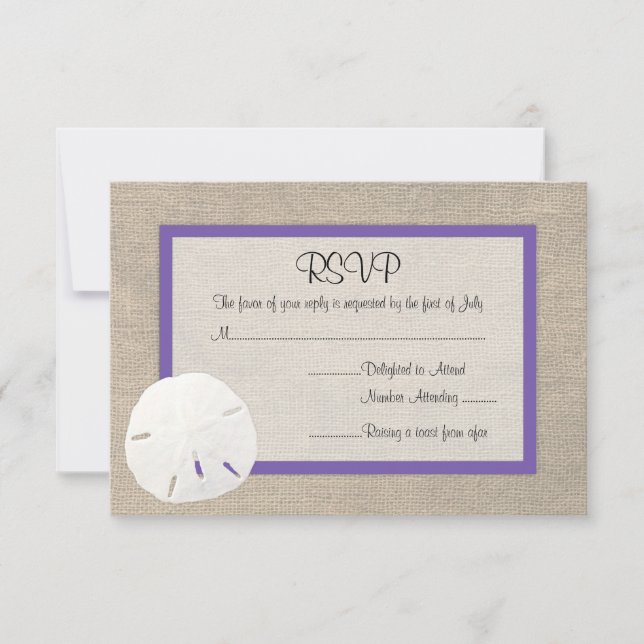 Sand Dollar Beach Wedding RSVP-Karte Lila RSVP Karte (Vorderseite)