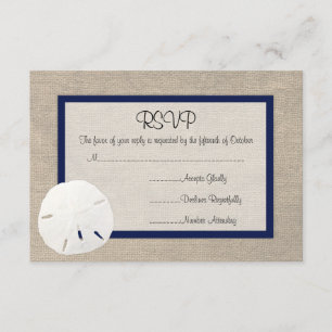 Sand Dollar Beach Wedding RSVP Karte - Navy Blue