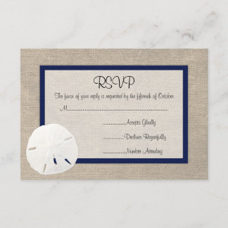 Sand Dollar Beach Wedding RSVP Karte - Navy Blue