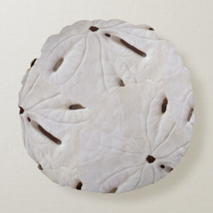 Sand Dollar Beach White Gray Trendy Küste Niedlic Rundes Kissen