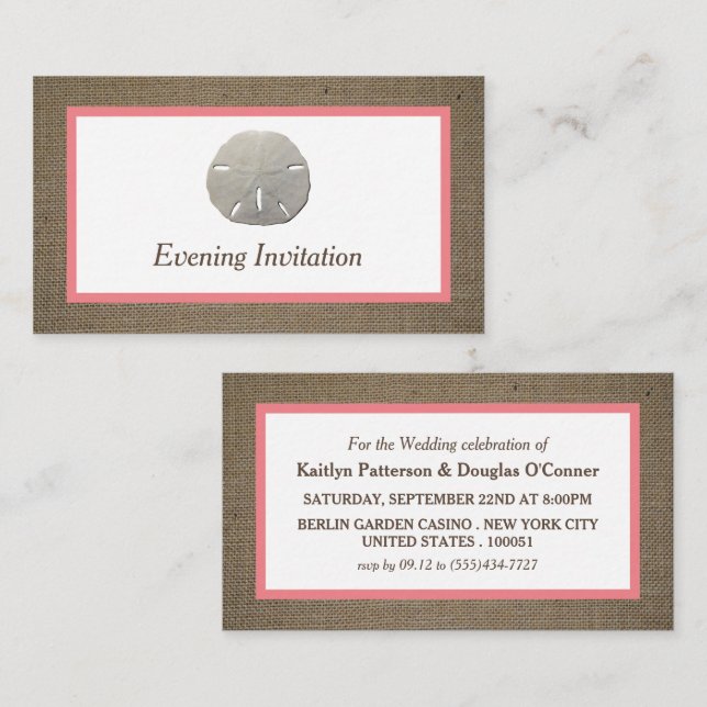 Sand Dollar & Burlap Abend Event Ticket Einladung (Vorne/Hinten)