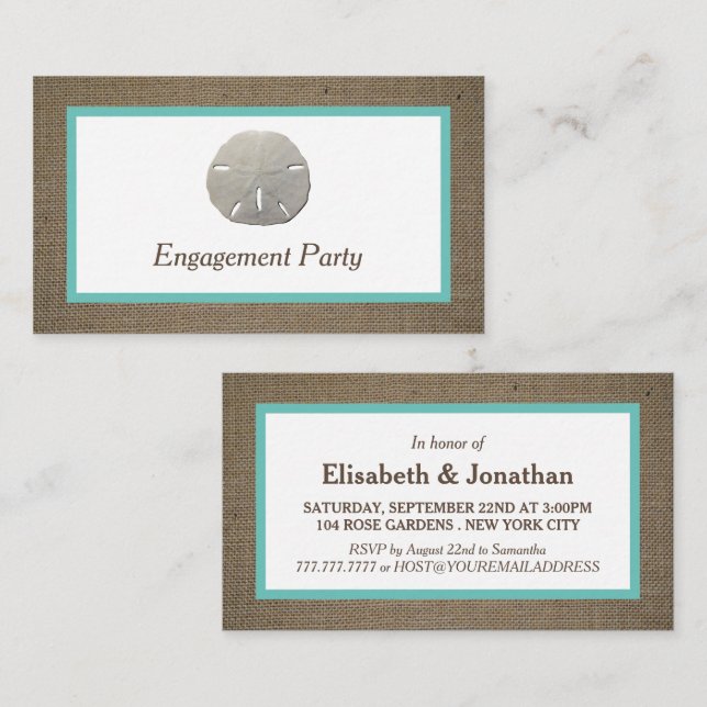 Sand Dollar & Burlap Engagement Party Ticket (Vorne/Hinten)