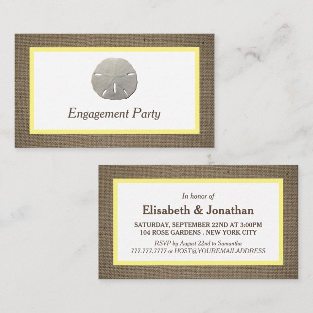 Sand Dollar & Burlap Engagement Party Ticket (Vorne/Hinten)