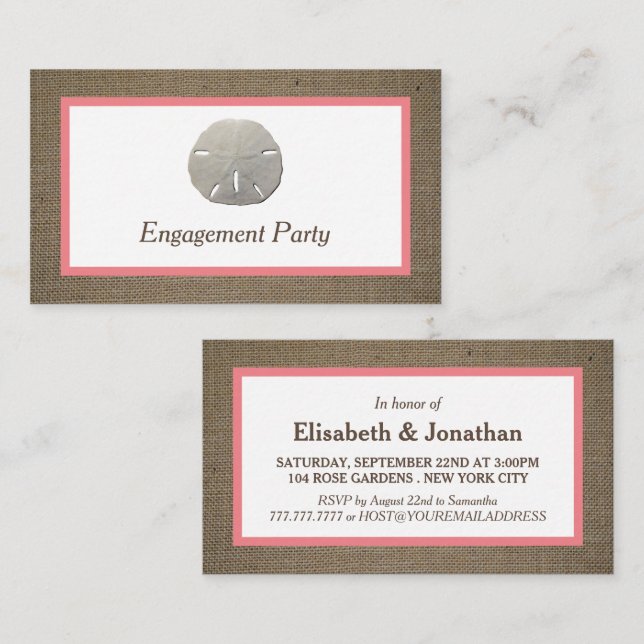 Sand Dollar & Burlap Engagement Party Ticket (Vorne/Hinten)