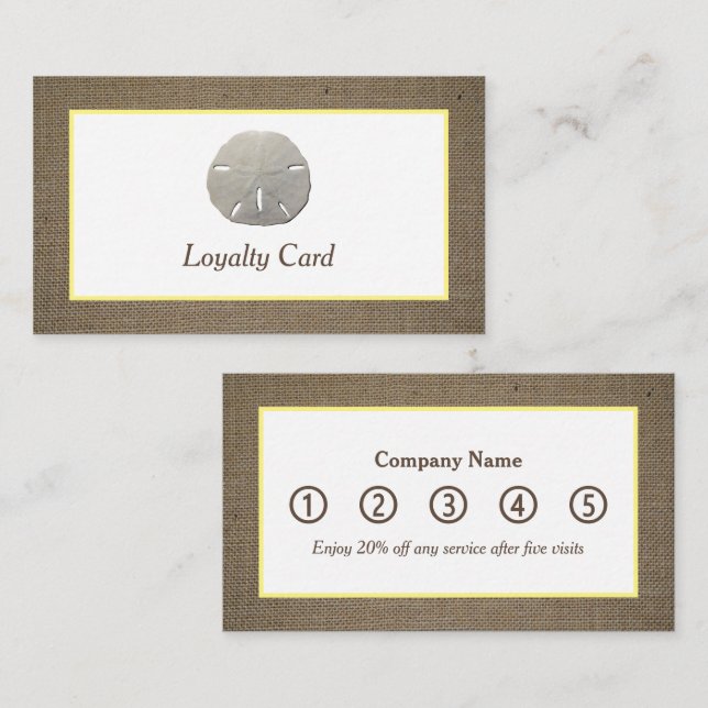 Sand Dollar & Burlap Loyalty Card Visitenkarte (Vorne/Hinten)
