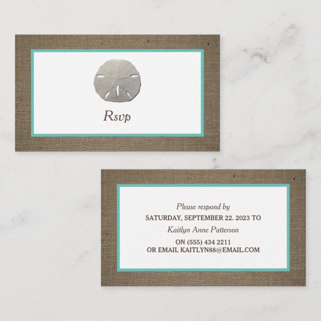 Sand Dollar & Burlap RSVP-Karte Visitenkarte (Vorne/Hinten)