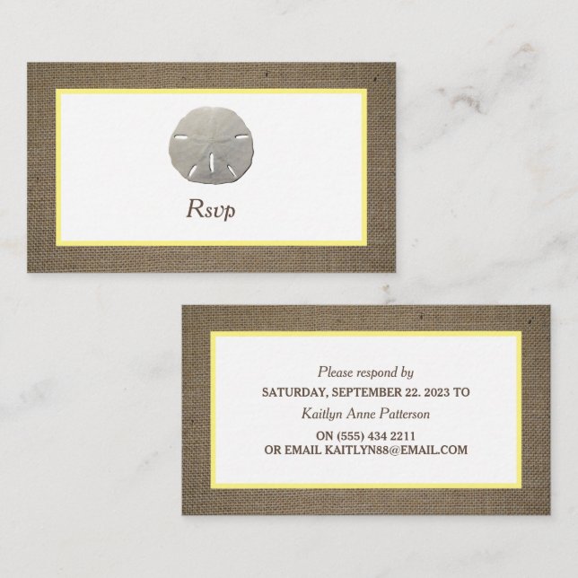 Sand Dollar & Burlap RSVP-Karte Visitenkarte (Vorne/Hinten)