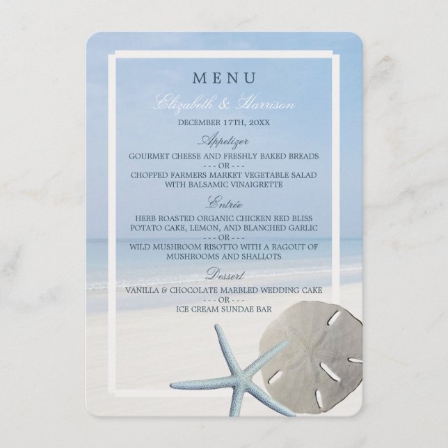 Sand Dollar et Starfish Beach Wedding Menu (Devant)