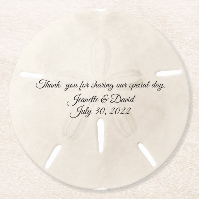 Sand-Dollar-Gastgeschenk Hochzeit Runder Pappuntersetzer (Vorderseite)