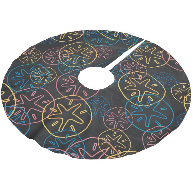 Sand Dollar Lines Red Yellow Blue Polyester Weihnachtsbaumdecke (Schrägansicht)