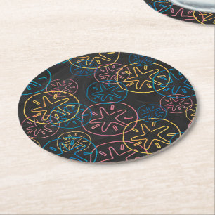 Sand Dollar Lines Red Yellow Blue Runder Pappuntersetzer