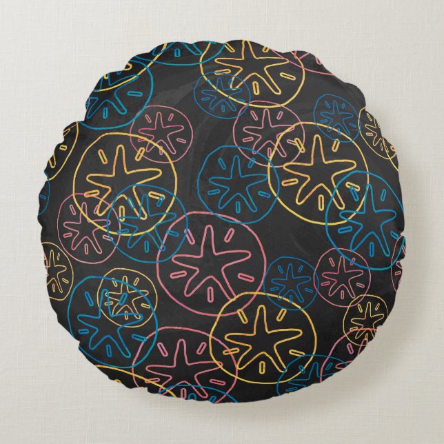 Sand Dollar Lines Red Yellow Blue Rundes Kissen (Vorderseite)