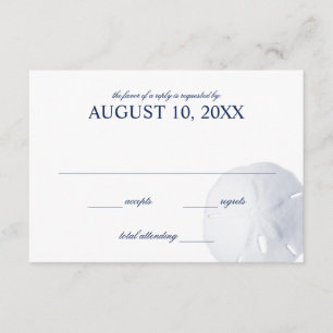 Sand Dollar Navy Blue Wedding RSVP Karte