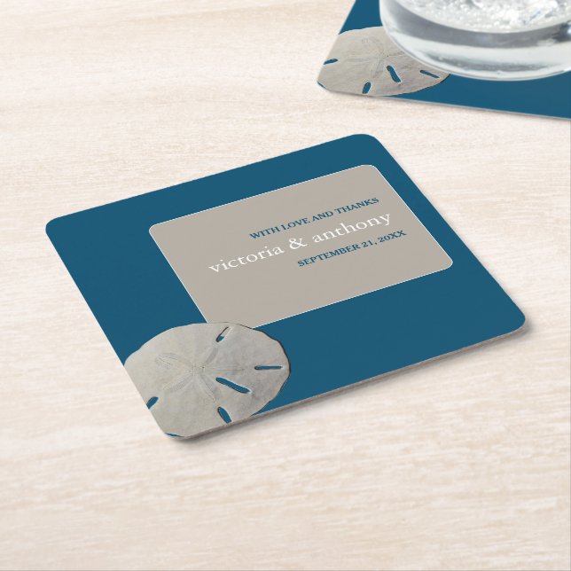 Sand Dollar, Ocean Blue Beach Hochzeit Rechteckiger Pappuntersetzer (angewinkelt)