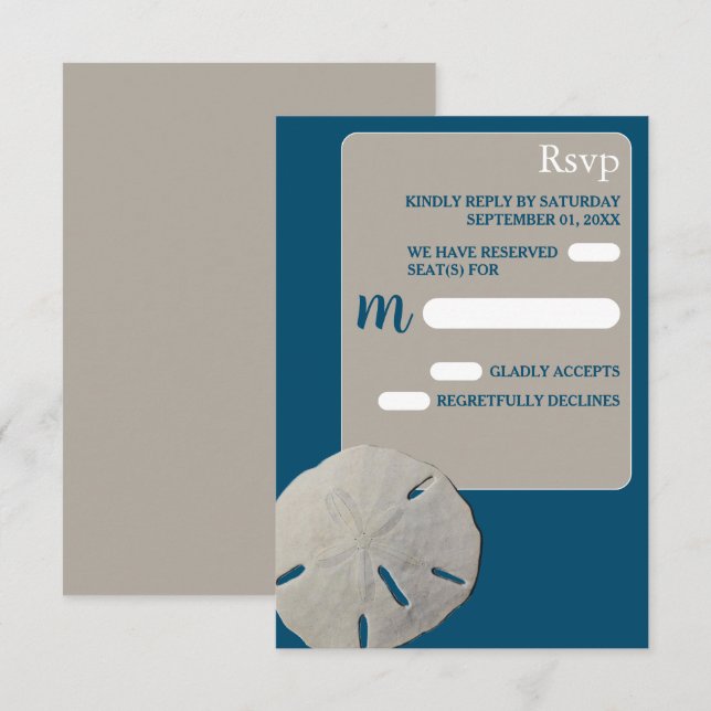 Sand Dollar, Ocean Blue Beach Hochzeit RSVP Karte (Vorne/Hinten)