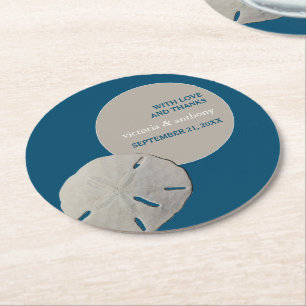 Sand Dollar, Ocean Blue Beach Hochzeit Runder Pappuntersetzer
