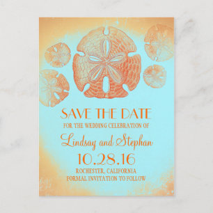Sand-Dollar-Orange-Beach-Save-the-Date-Postkarten Ankündigungspostkarte