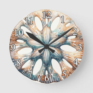 Sand-Dollar-Ozeanspritzer-Aquarell-Hochzeit Runde Wanduhr