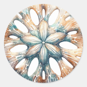 Sand-Dollar-Ozeanspritzer-Aquarell-Hochzeit Runder Aufkleber