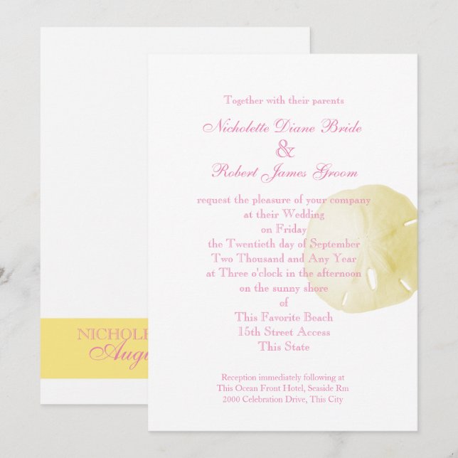 Sand Dollar Rosa und Gelbe Hochzeit Einladung (Vorne/Hinten)