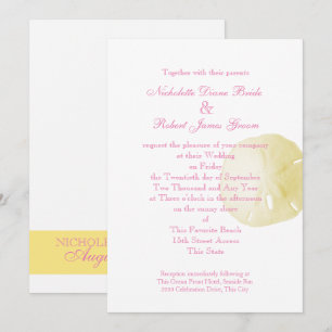 Sand Dollar Rosa und Gelbe Hochzeit Einladung