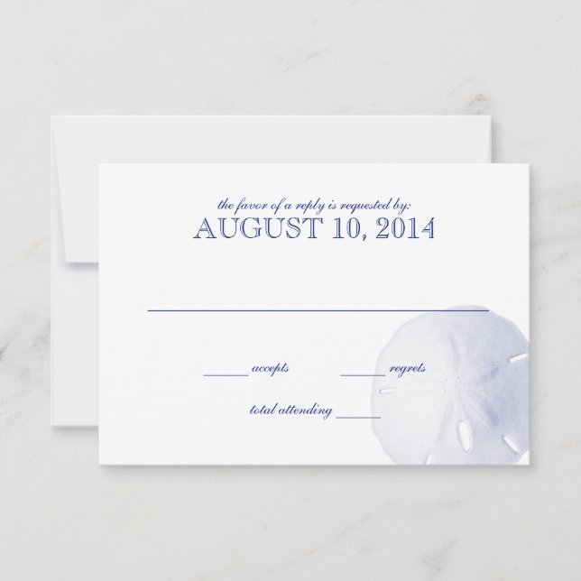 Sand Dollar Royal Blue Wedding RSVP Karte (Vorderseite)