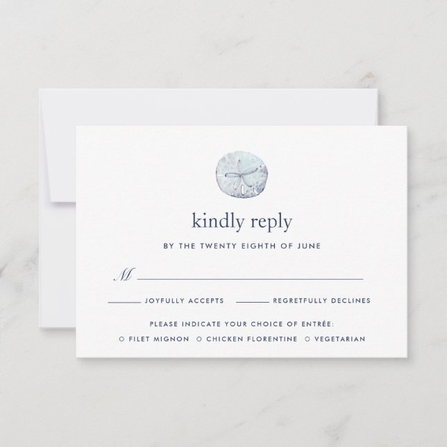 Sand Dollar RSVP Card mit Wahlmöglichkeit Karte (Vorderseite)