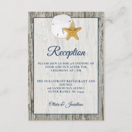 Sand Dollar Rustic Beach Wood Wedding Empfang En Begleitkarte