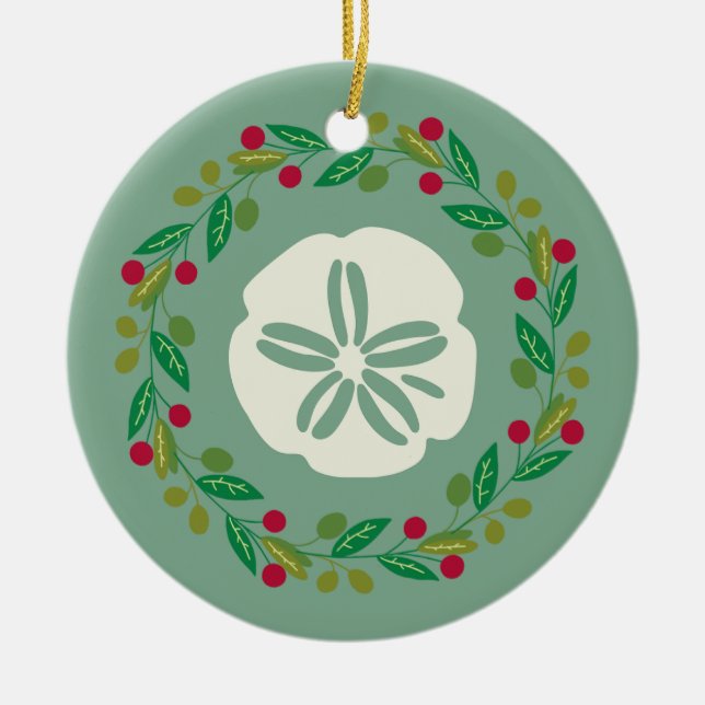 Sand Dollar Seashell Christmas Wreath Keramik Ornament (Vorne)