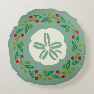 Sand Dollar Seashell Weihnachtskranz Rundes Kissen