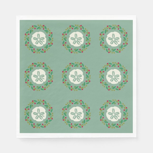 Sand Dollar Seashell Weihnachtskranz Serviette (Vorderseite)