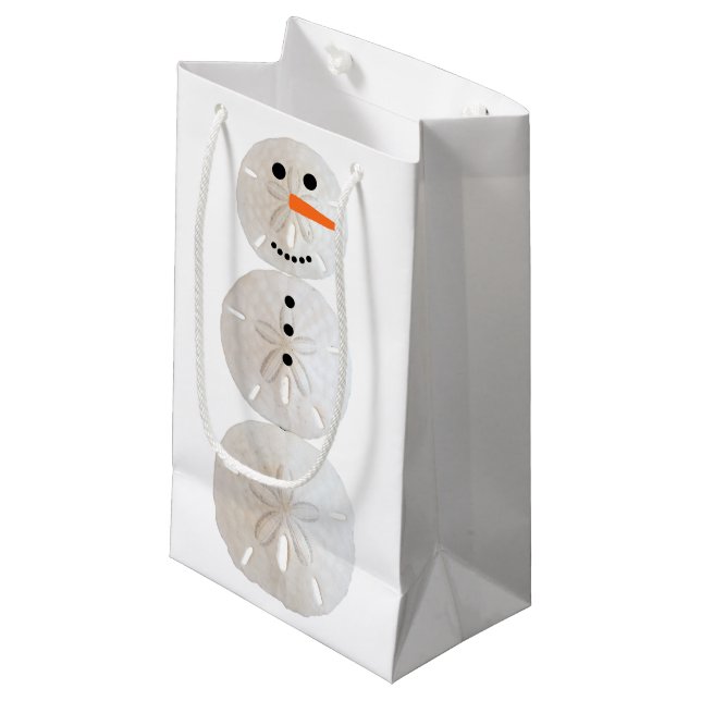 Sand Dollar Snowman Kleine Geschenktüte (Vorderseite Schrägansicht)