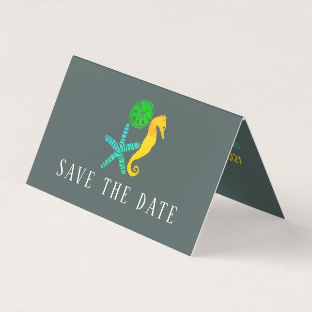 Sand Dollar, Starfish, Seepferd Save the Date Kart Visitenkarten (Vorderseite)