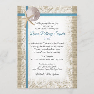 Sand Dollar und Lace Blue Bat Mitzvah Einladung